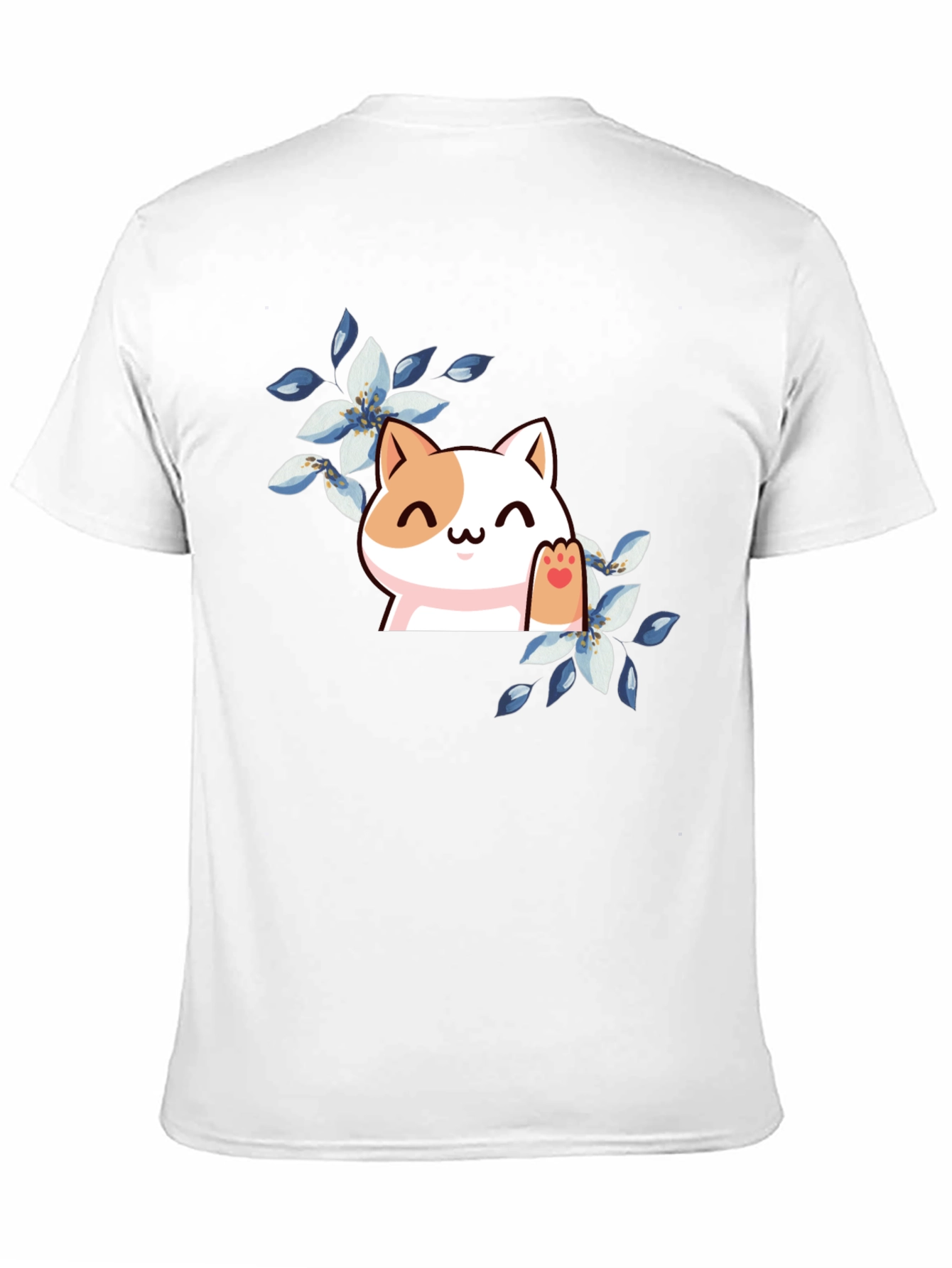 Cute Cat Floral T-Shirt - Black