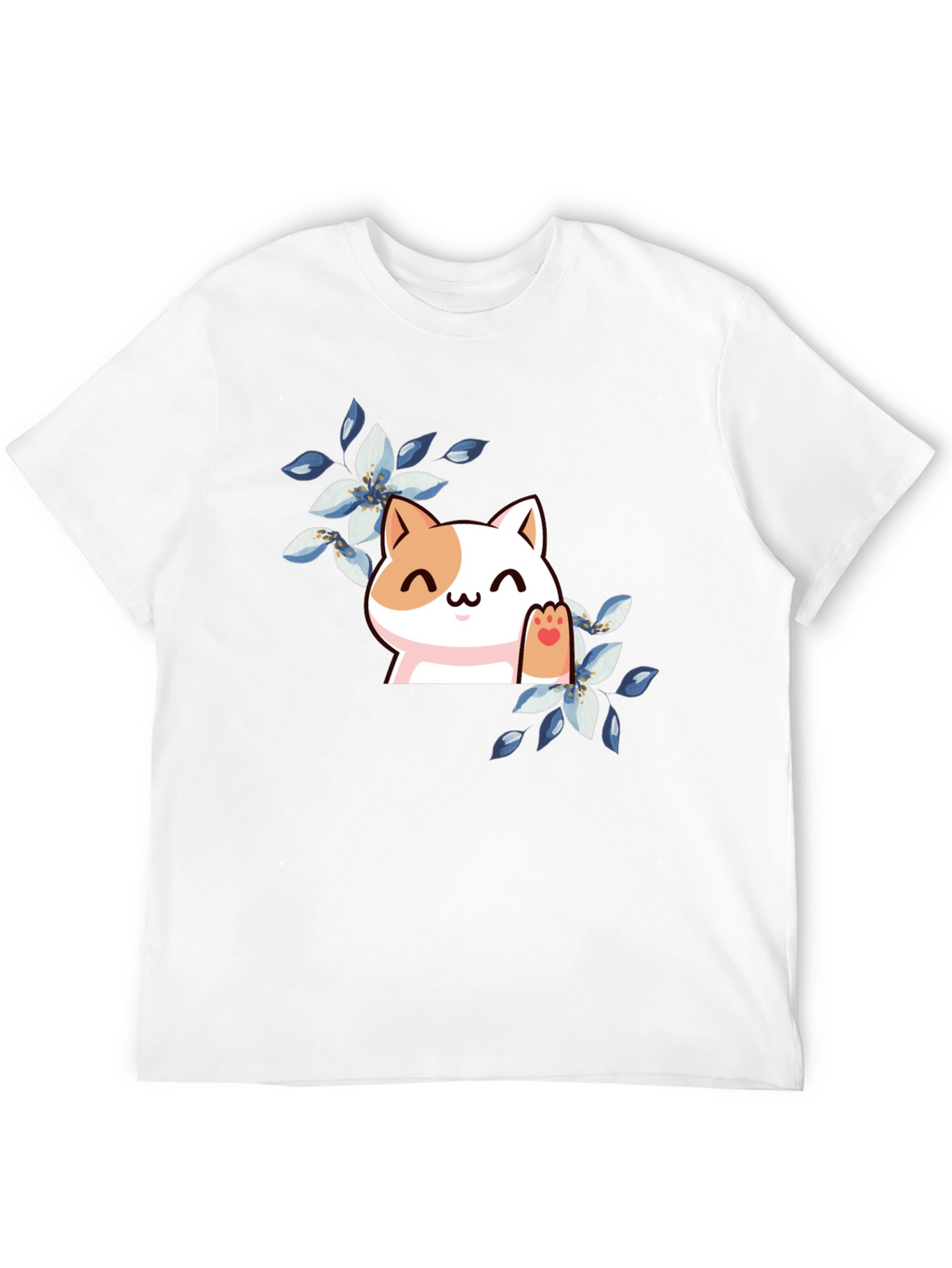 Cute Cat Floral T-Shirt - Black