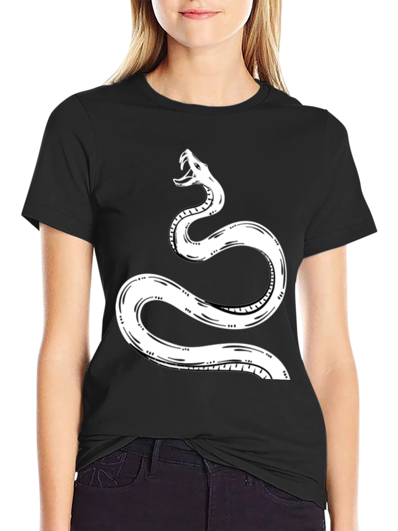 Snake Graphic Tee - Black Cotton T-Shirt
