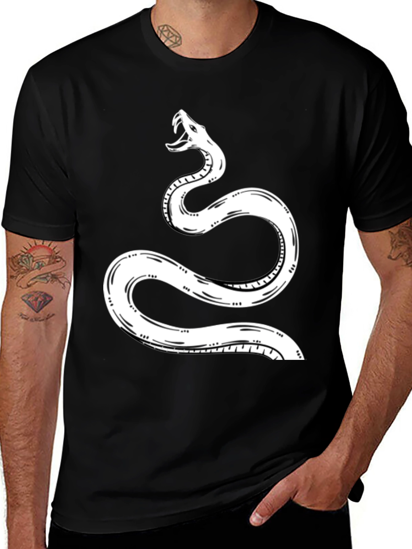 Snake Graphic Tee - Black Cotton T-Shirt