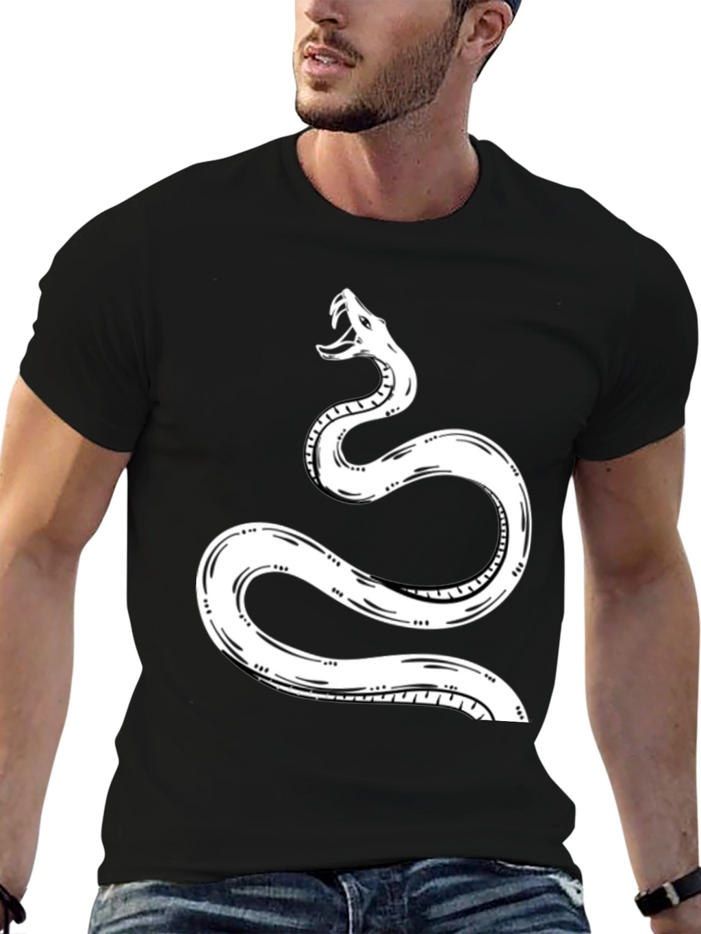 Snake Graphic Tee - Black Cotton T-Shirt