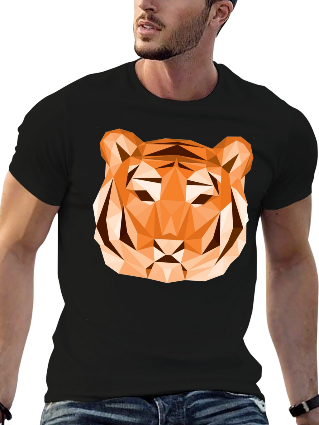 Geometric Tiger Graphic T-Shirt - Stylish Mens Tee