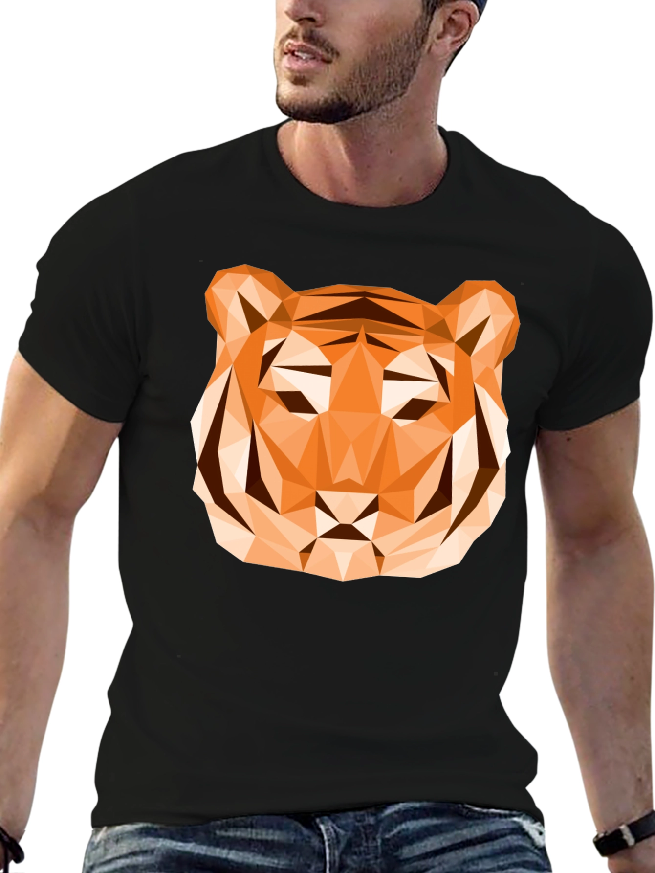 Geometric Tiger Graphic T-Shirt - Stylish Mens Tee