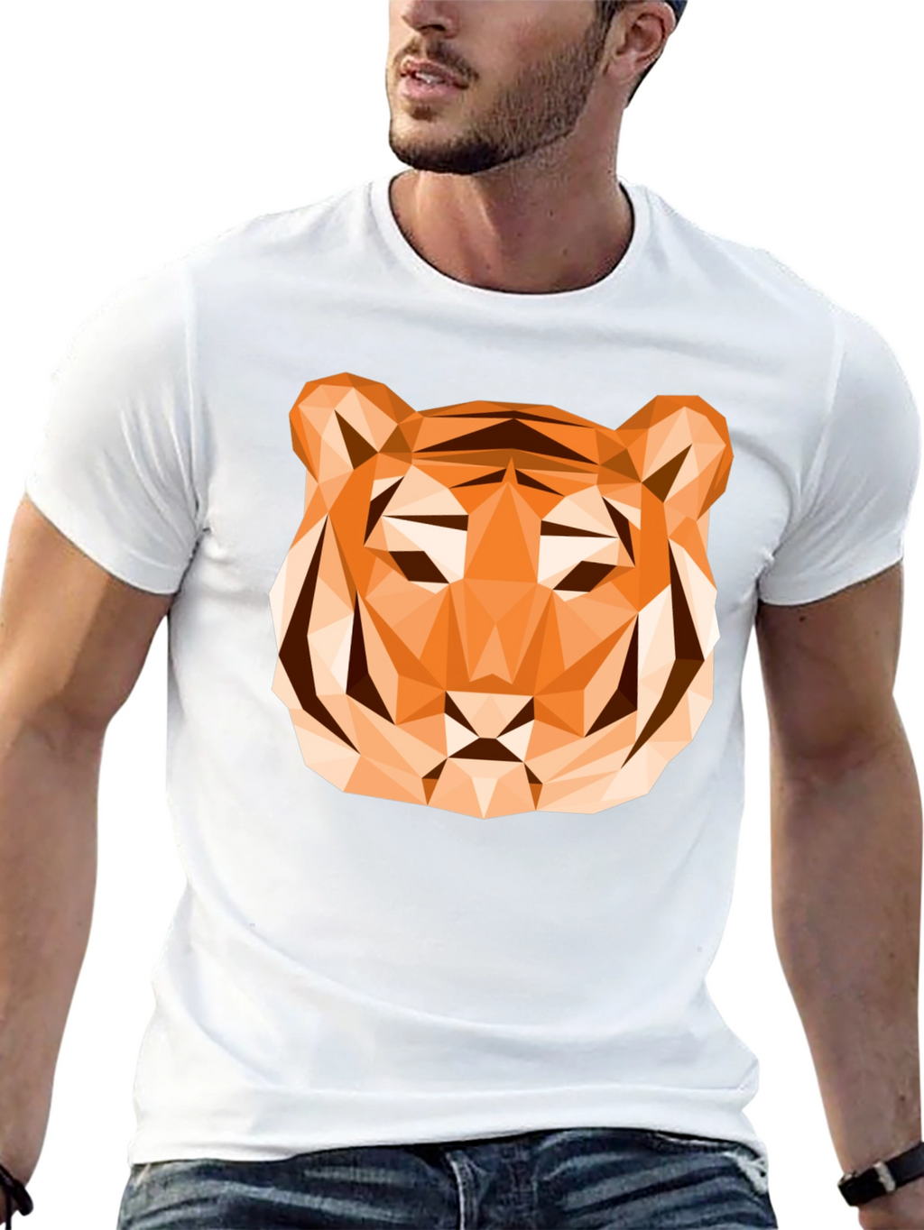 Geometric Tiger Graphic T-Shirt - Stylish Mens Tee