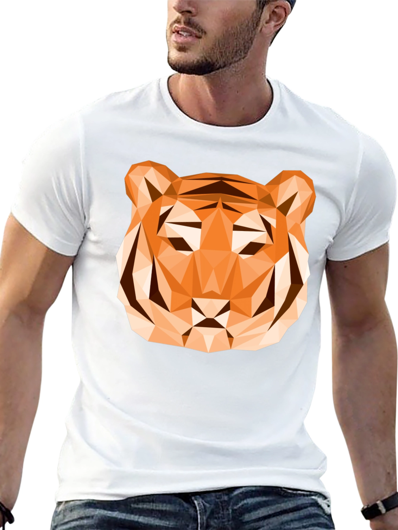 Geometric Tiger Graphic T-Shirt - Stylish Mens Tee