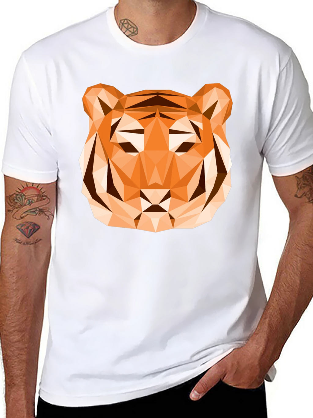 Geometric Tiger Graphic T-Shirt - Stylish Mens Tee