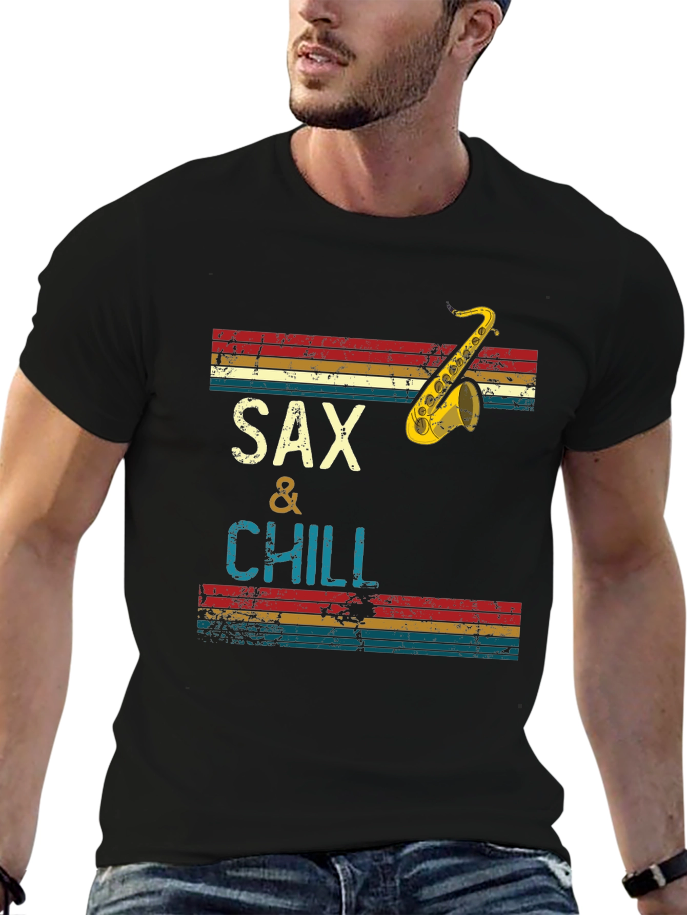 Sax & Chill Graphic Tee - Retro Saxophone Design