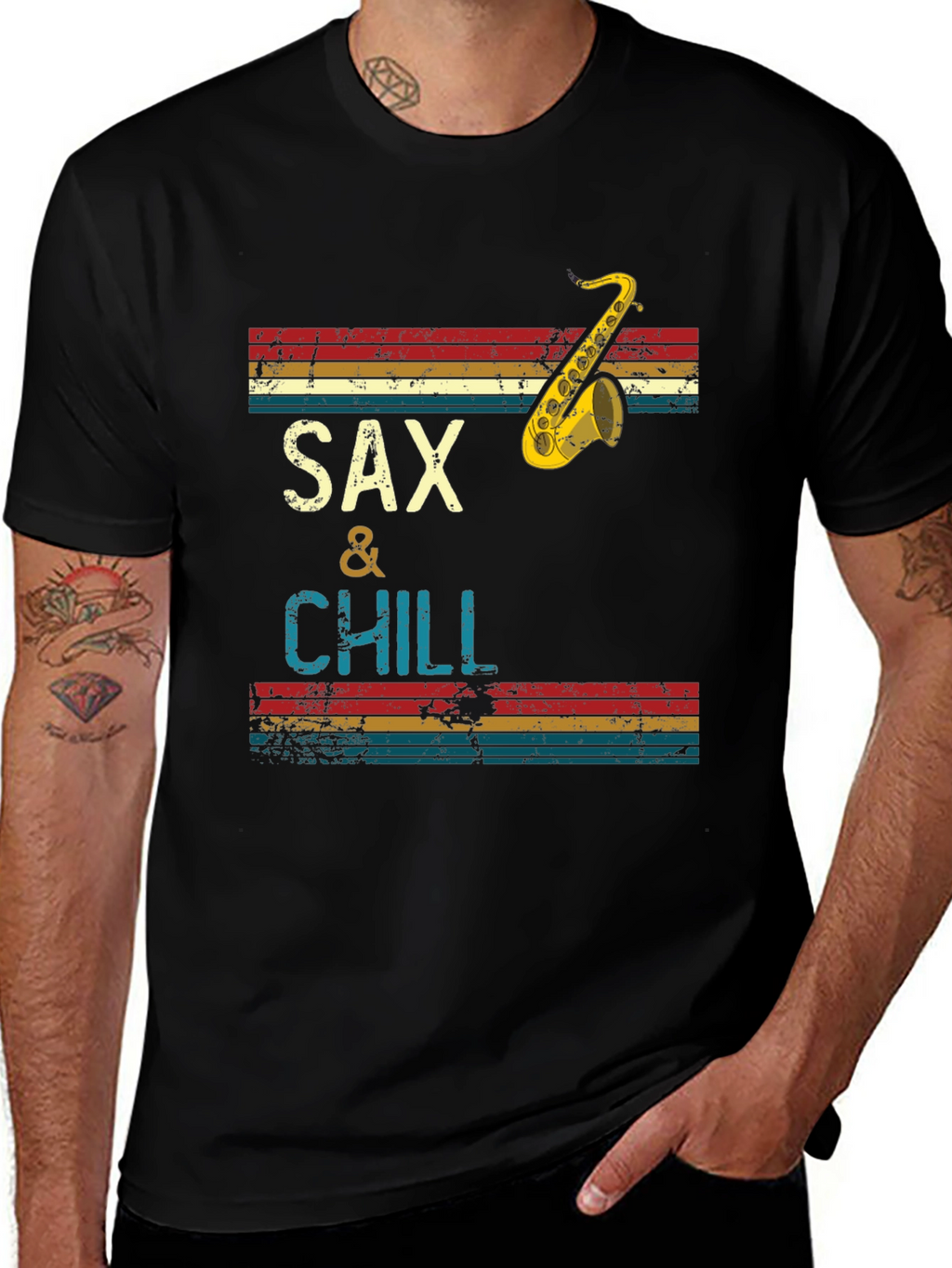 Sax & Chill Graphic Tee - Retro Saxophone Design