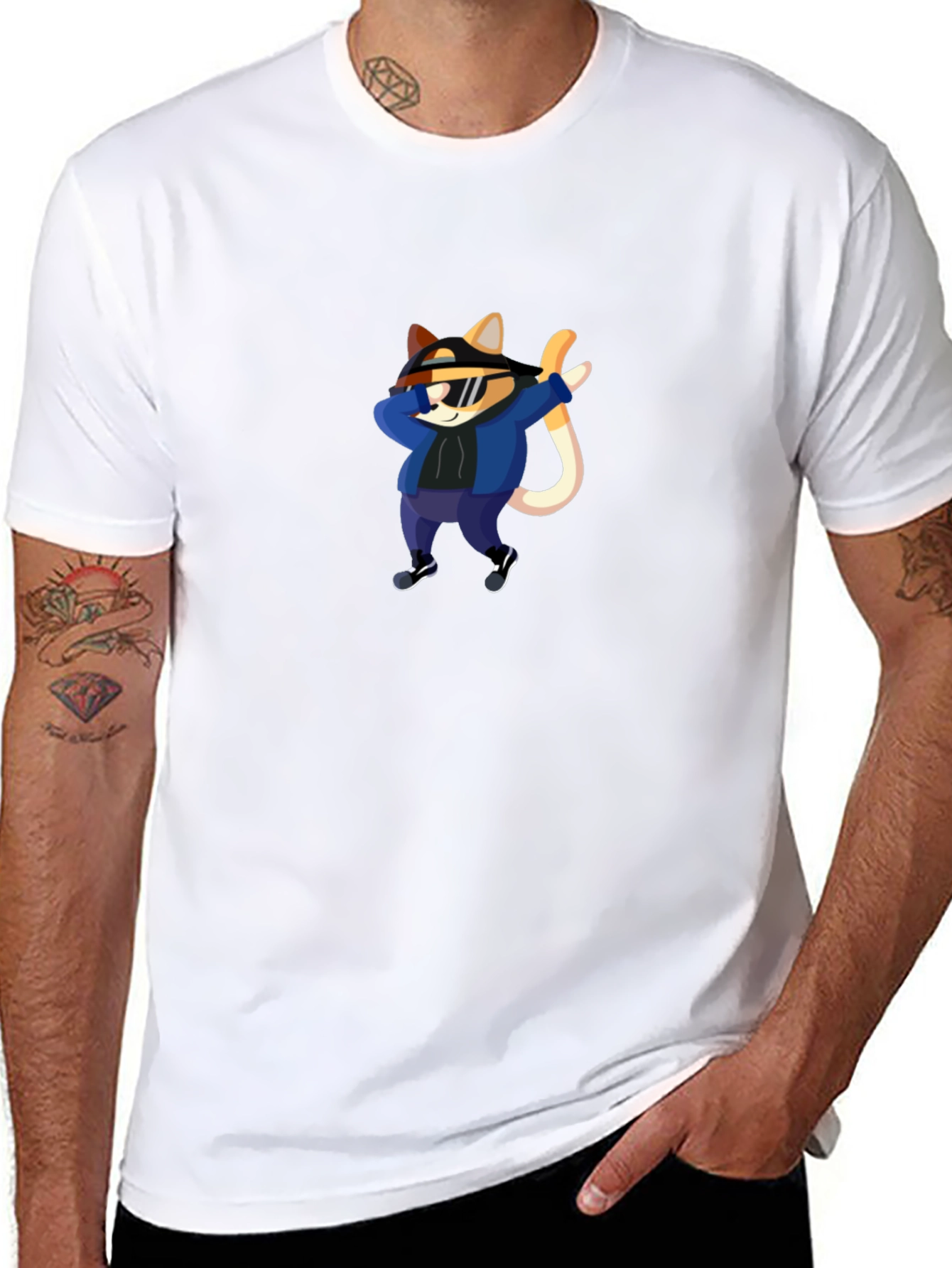 Cool Cat Dabbing Graphic Tee - Black T-Shirt