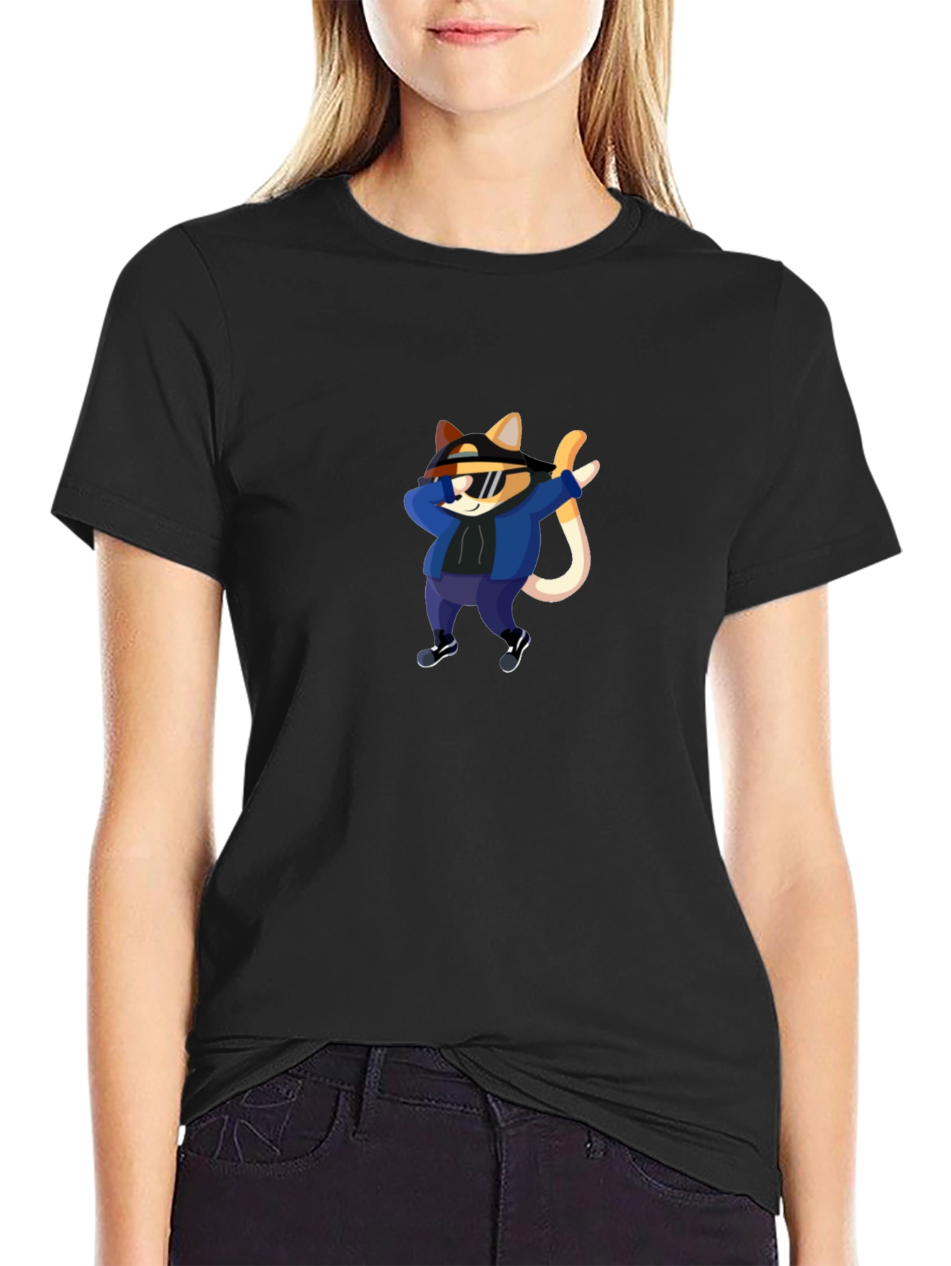 Cool Cat Dabbing Graphic Tee - Black T-Shirt