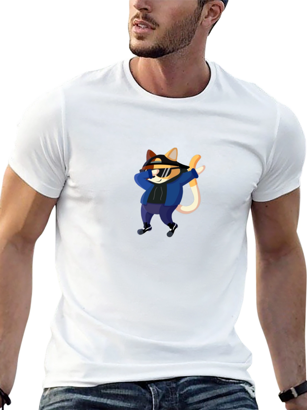Cool Cat Dabbing Graphic Tee - Black T-Shirt