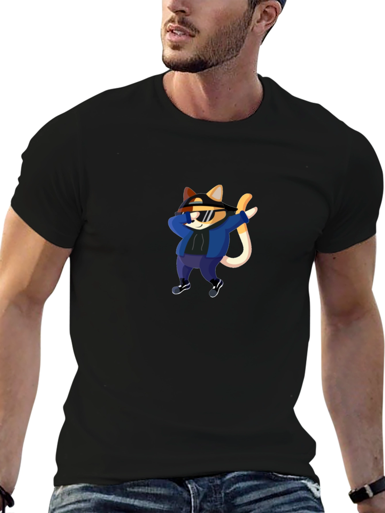 Cool Cat Dabbing Graphic Tee - Black T-Shirt