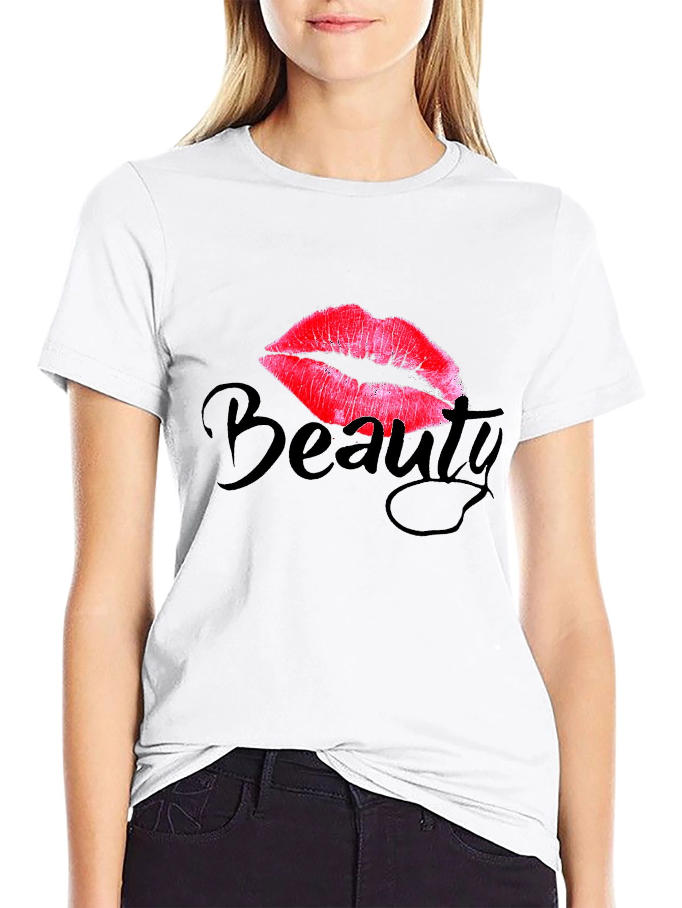 Beauty Lips Graphic Print Tee - Black