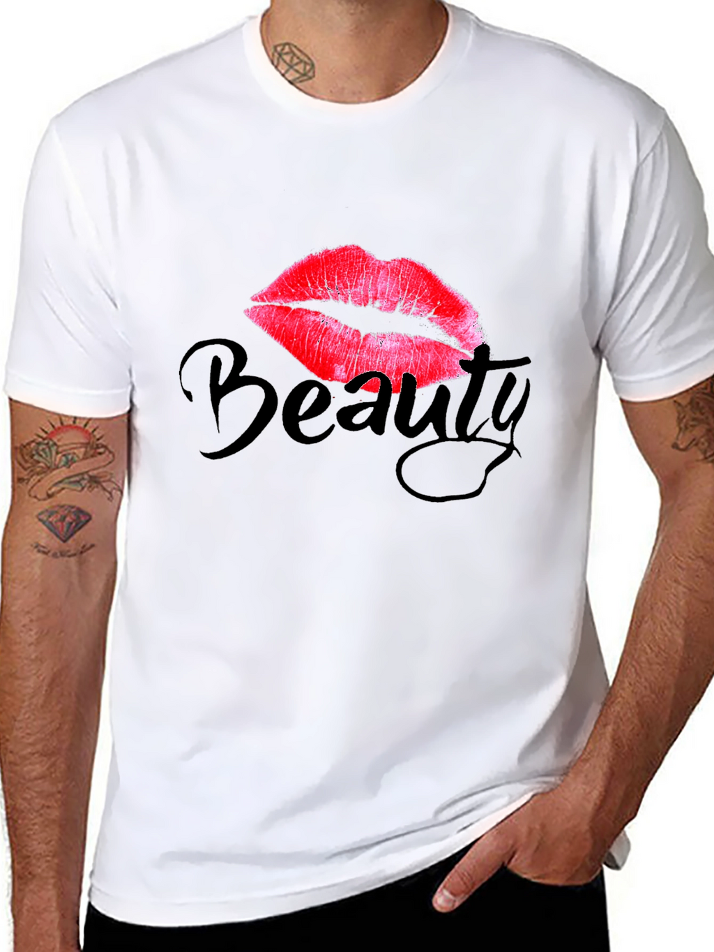 Beauty Lips Graphic Print Tee - Black