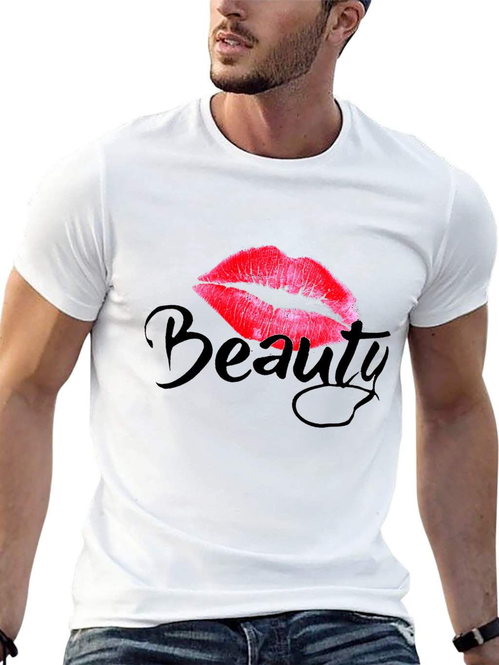 Beauty Lips Graphic Print Tee - Black