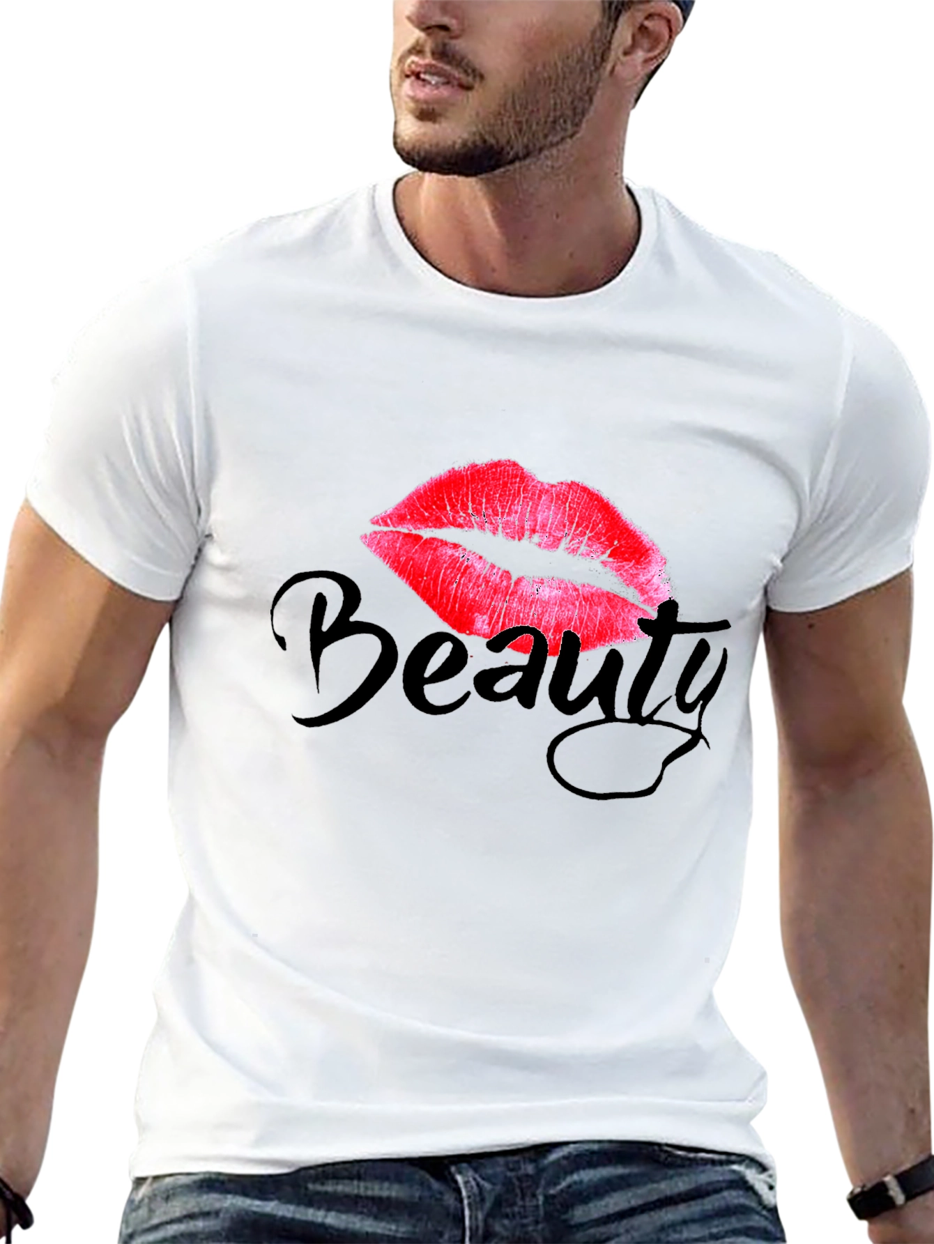 Beauty Lips Graphic Print Tee - Black