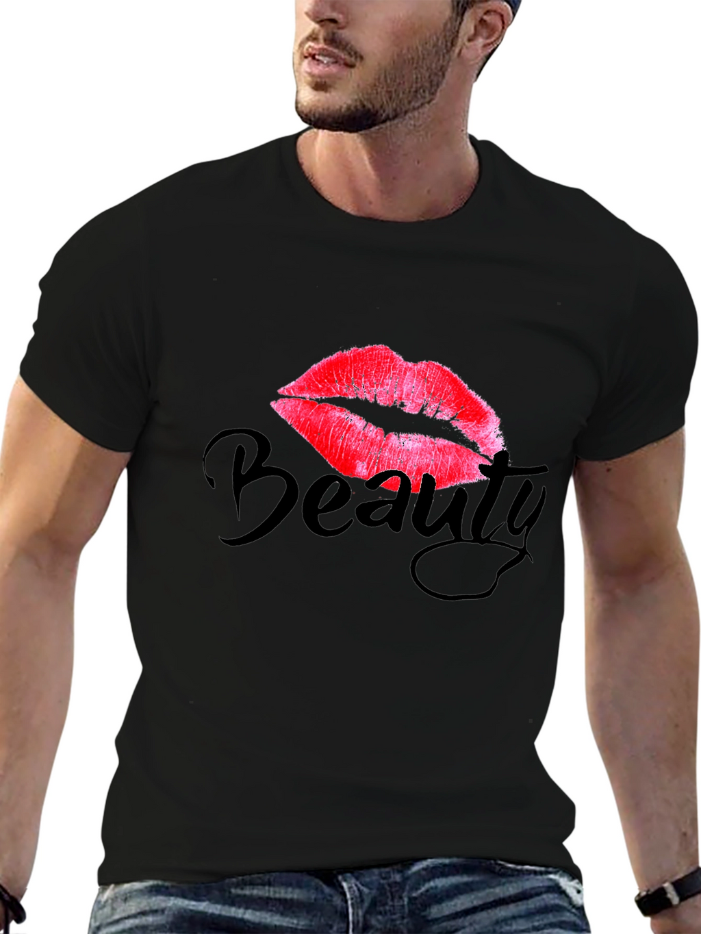 Beauty Lips Graphic Print Tee - Black