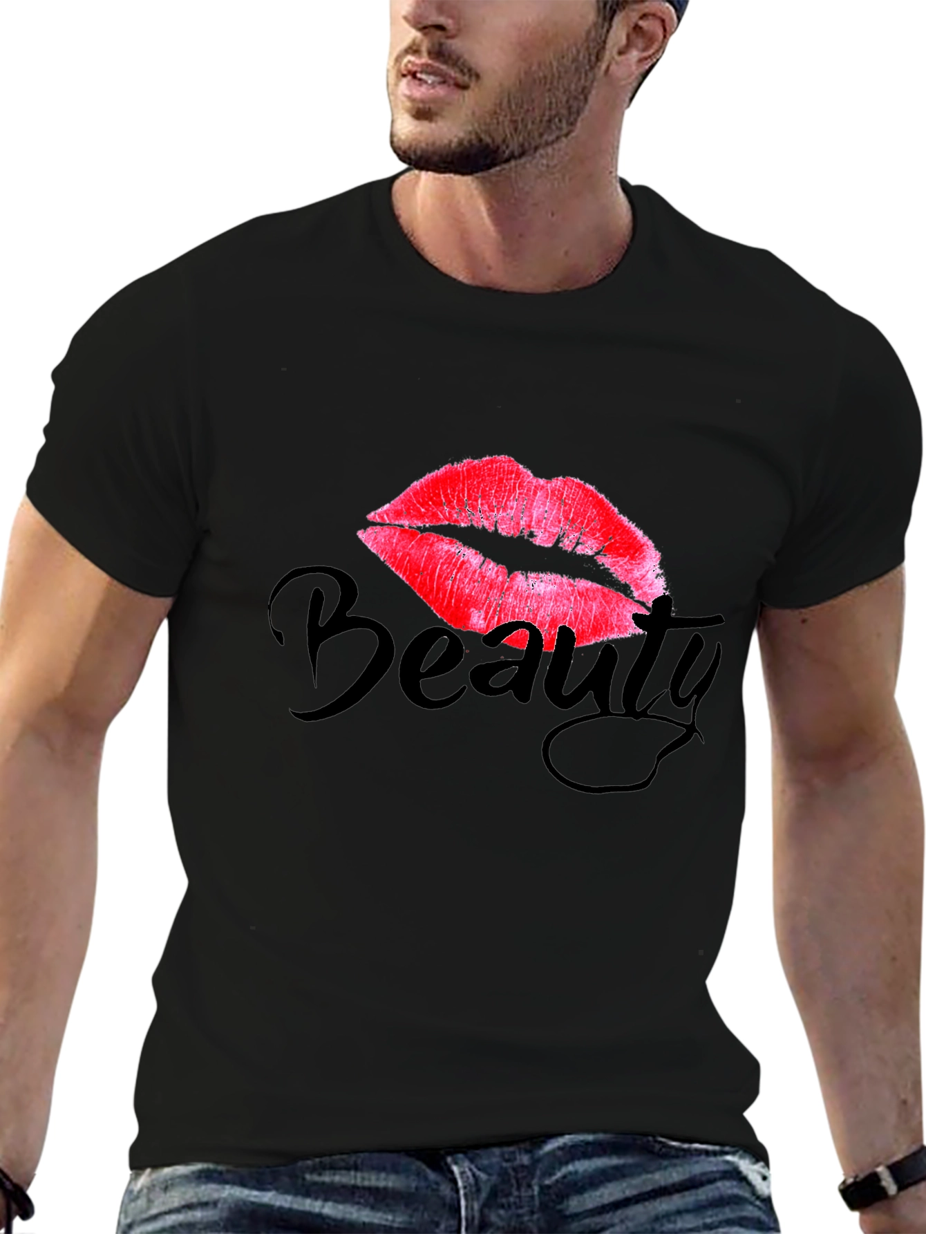 Beauty Lips Graphic Print Tee - Black