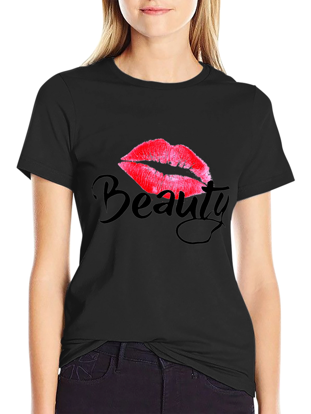Beauty Lips Graphic Print Tee - Black