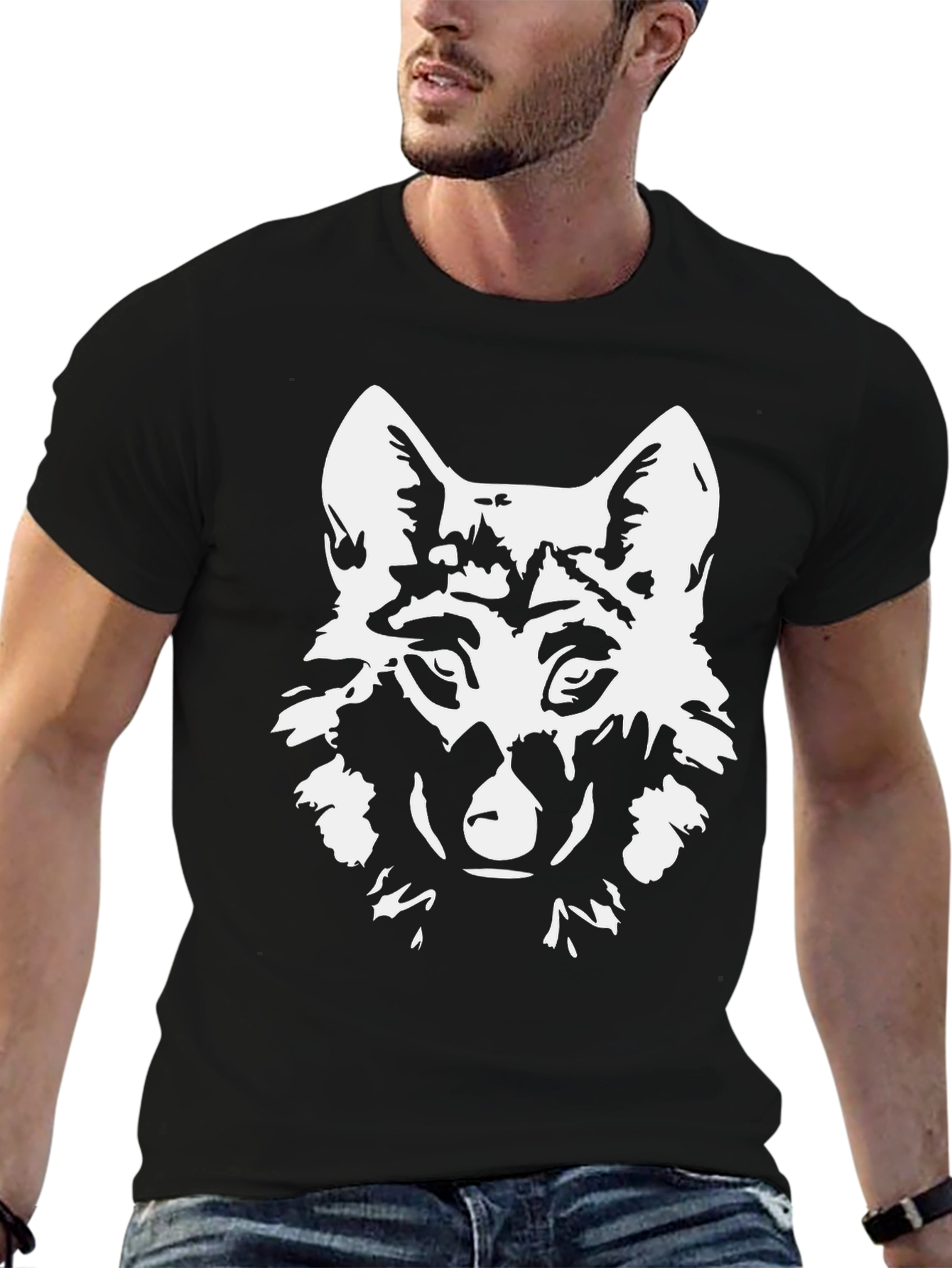 Mens Black Wolf Graphic T-Shirt