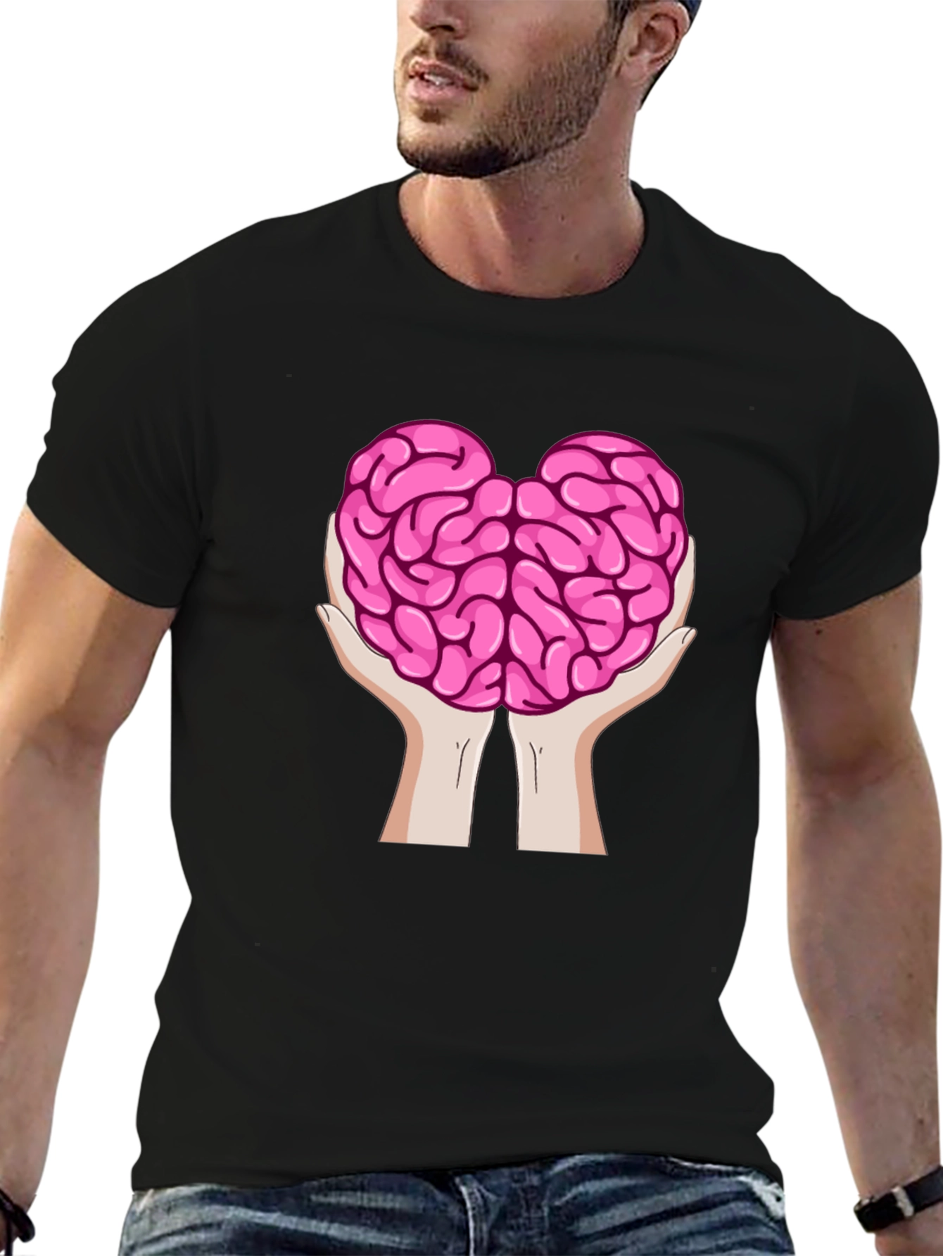 Brain in Hands Graphic Tee - Think Smart T-Shirt