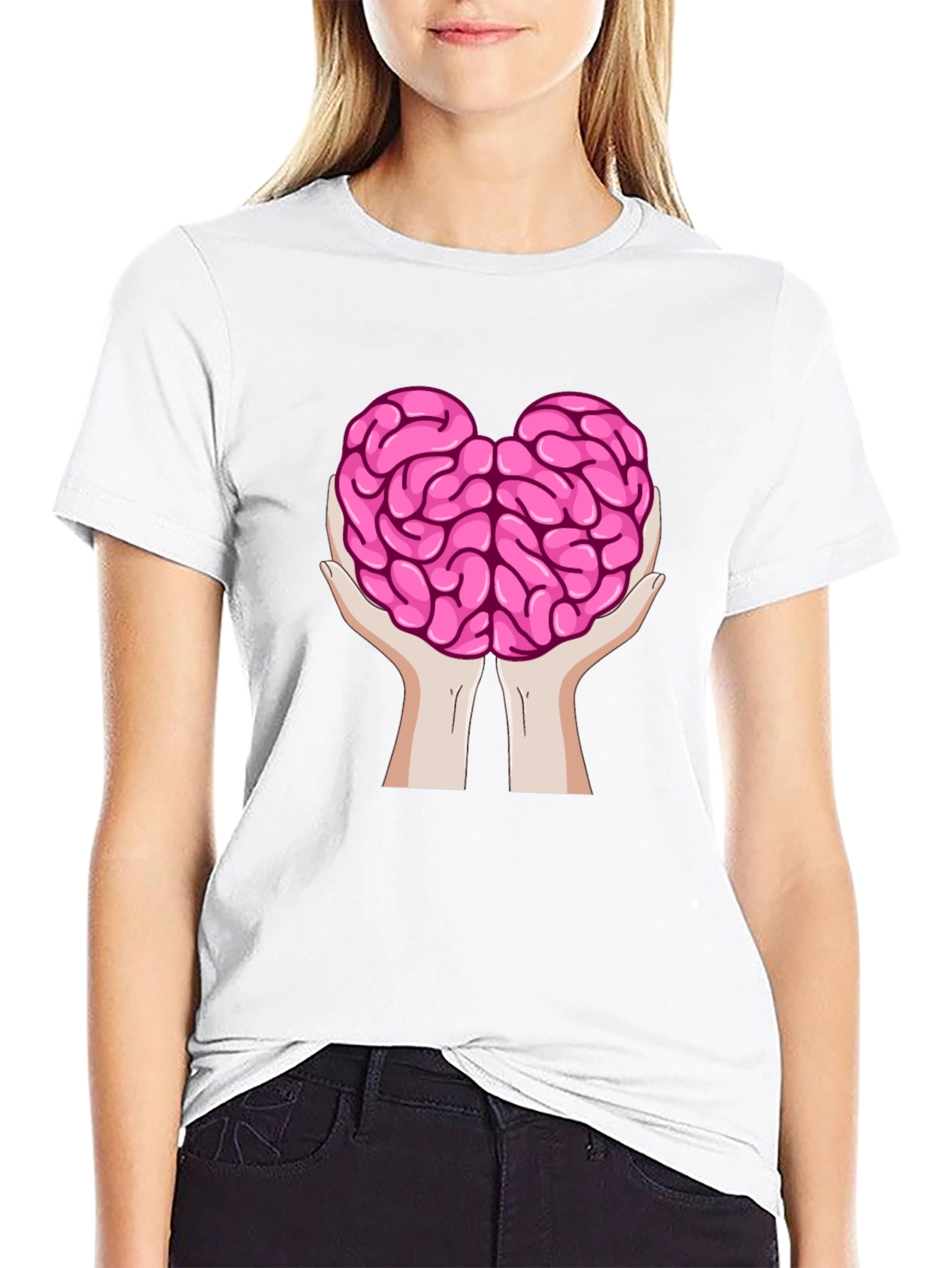 Brain in Hands Graphic Tee - Think Smart T-Shirt