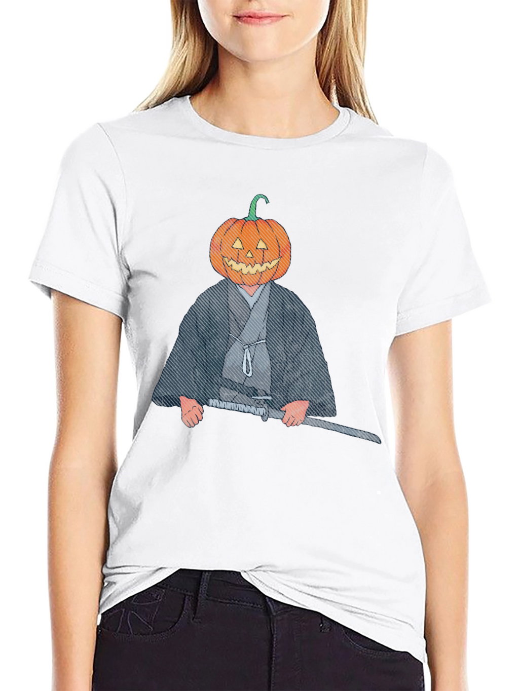 Pumpkin Head Samurai Graphic T-Shirt