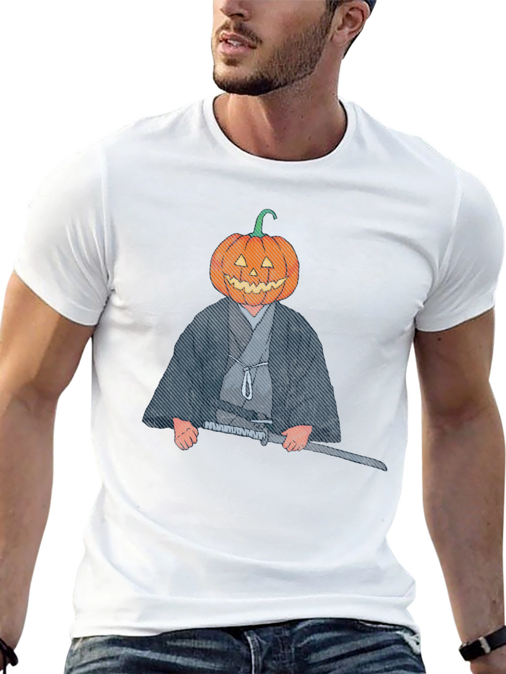 Pumpkin Head Samurai Graphic T-Shirt