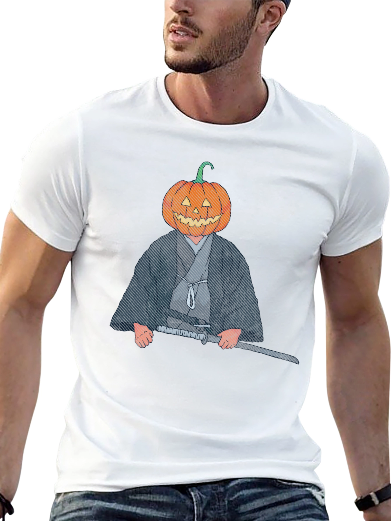 Pumpkin Head Samurai Graphic T-Shirt