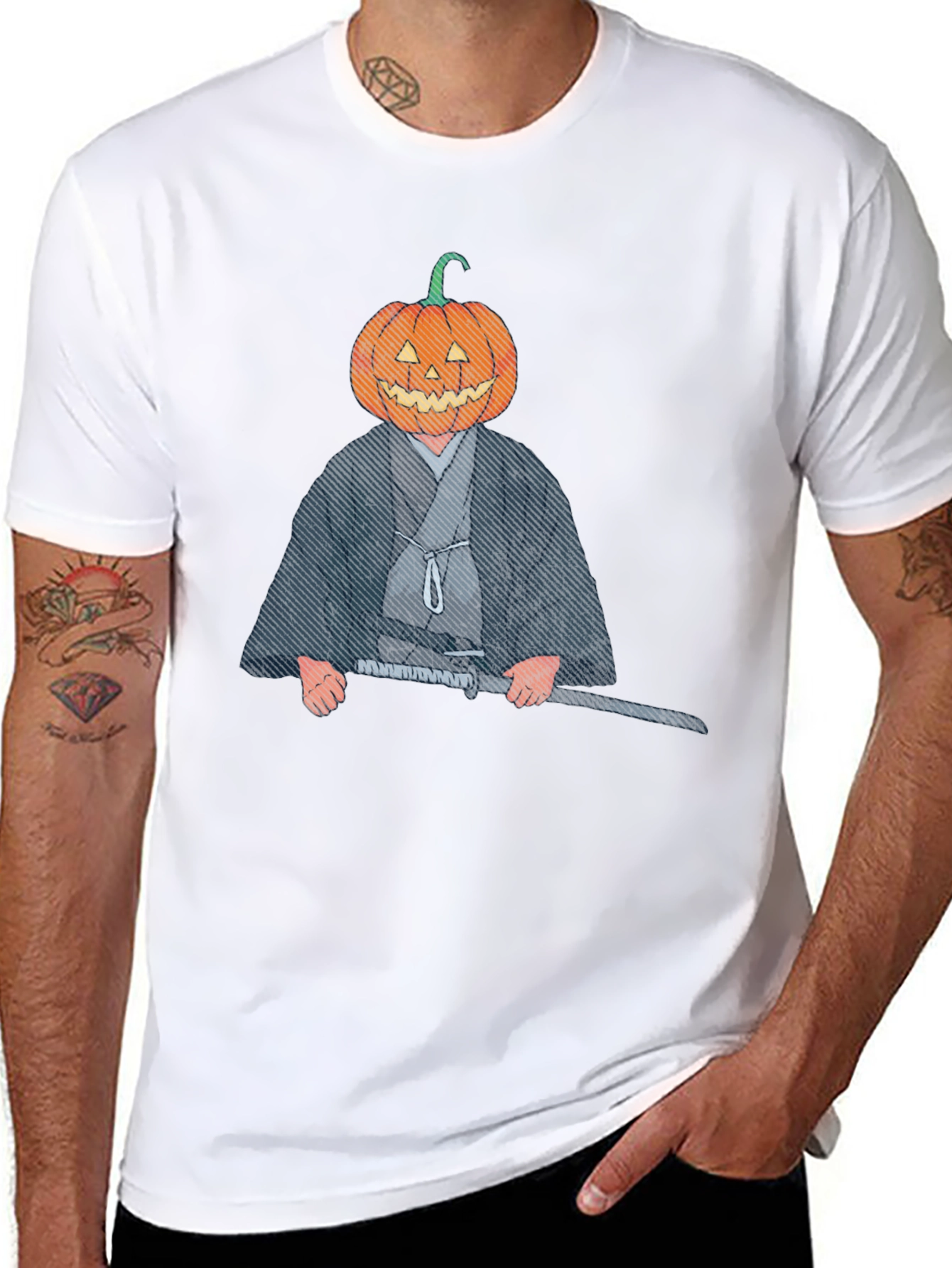 Pumpkin Head Samurai Graphic T-Shirt