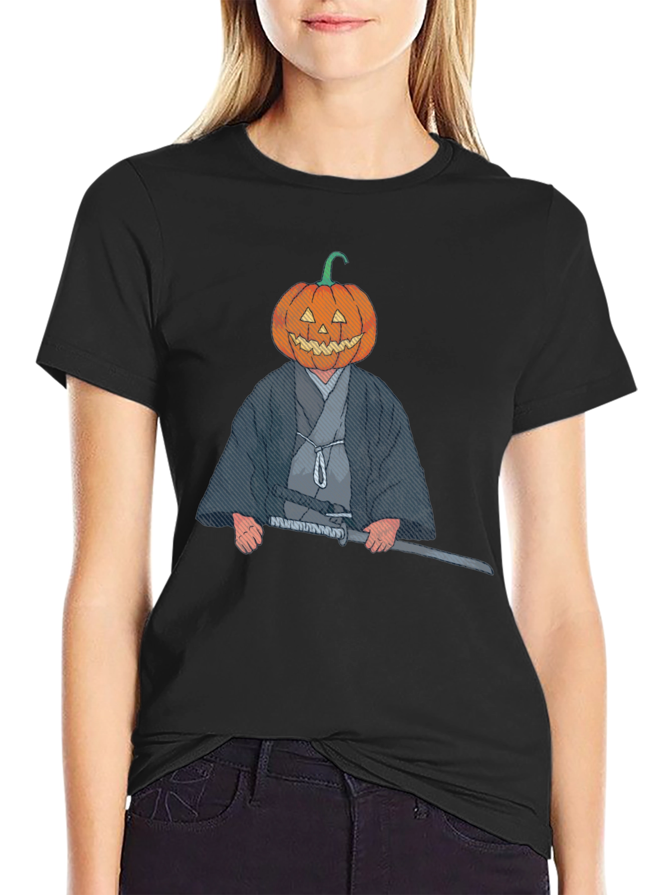 Pumpkin Head Samurai Graphic T-Shirt