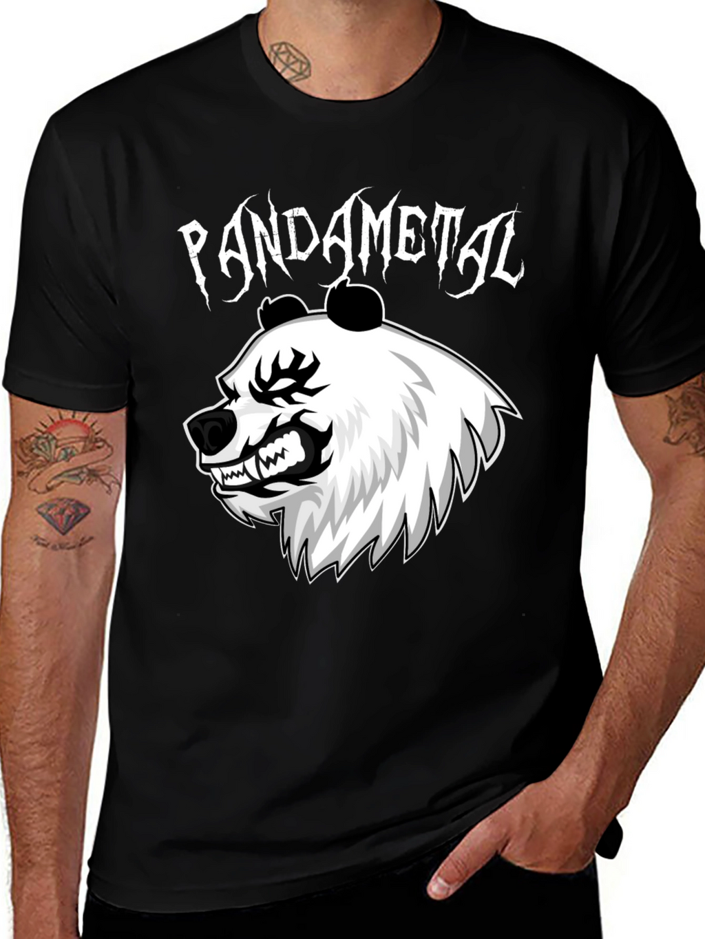 Pandametal Black T-Shirt - Heavy Metal Panda Design