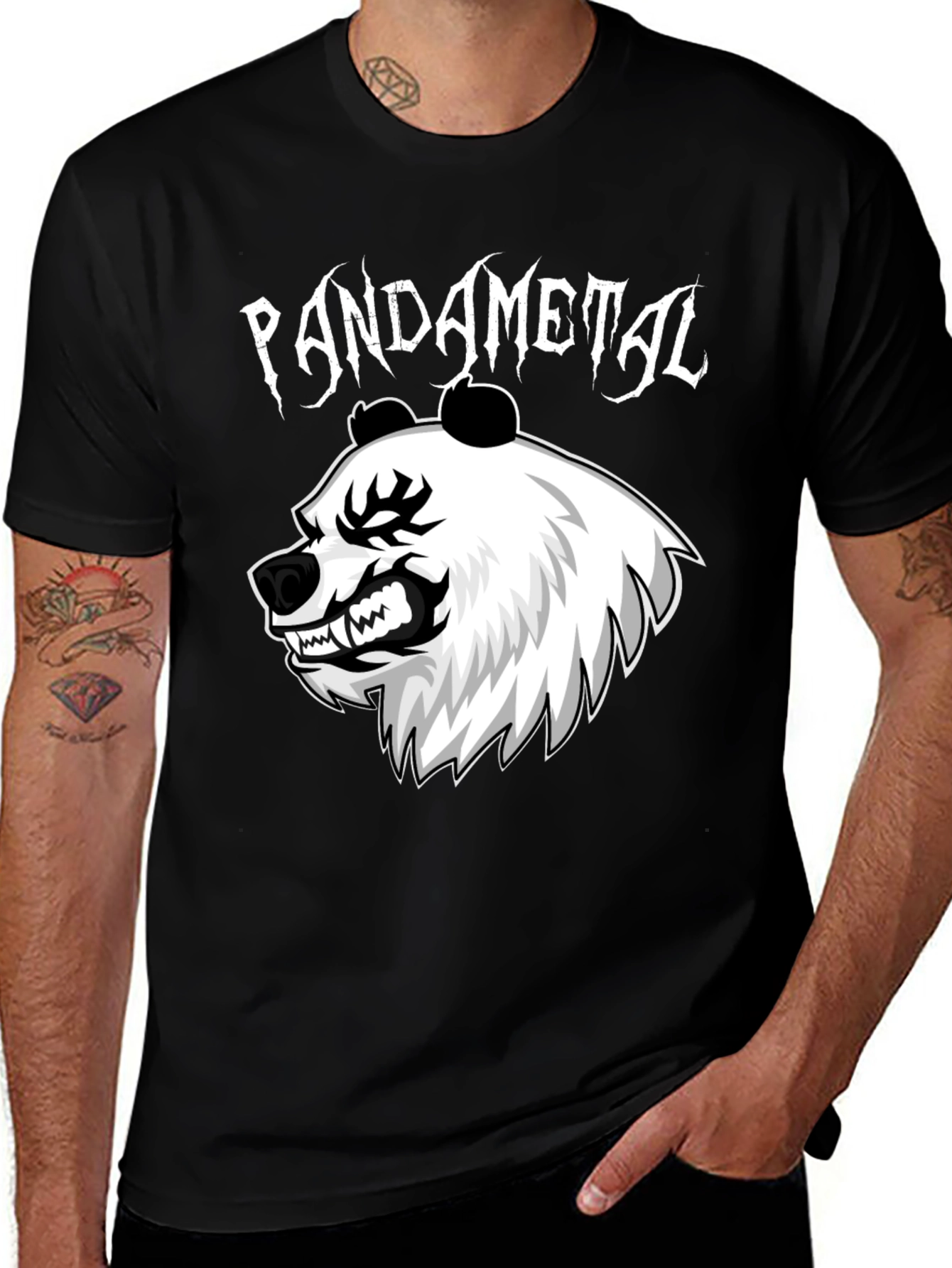 Pandametal Black T-Shirt - Heavy Metal Panda Design
