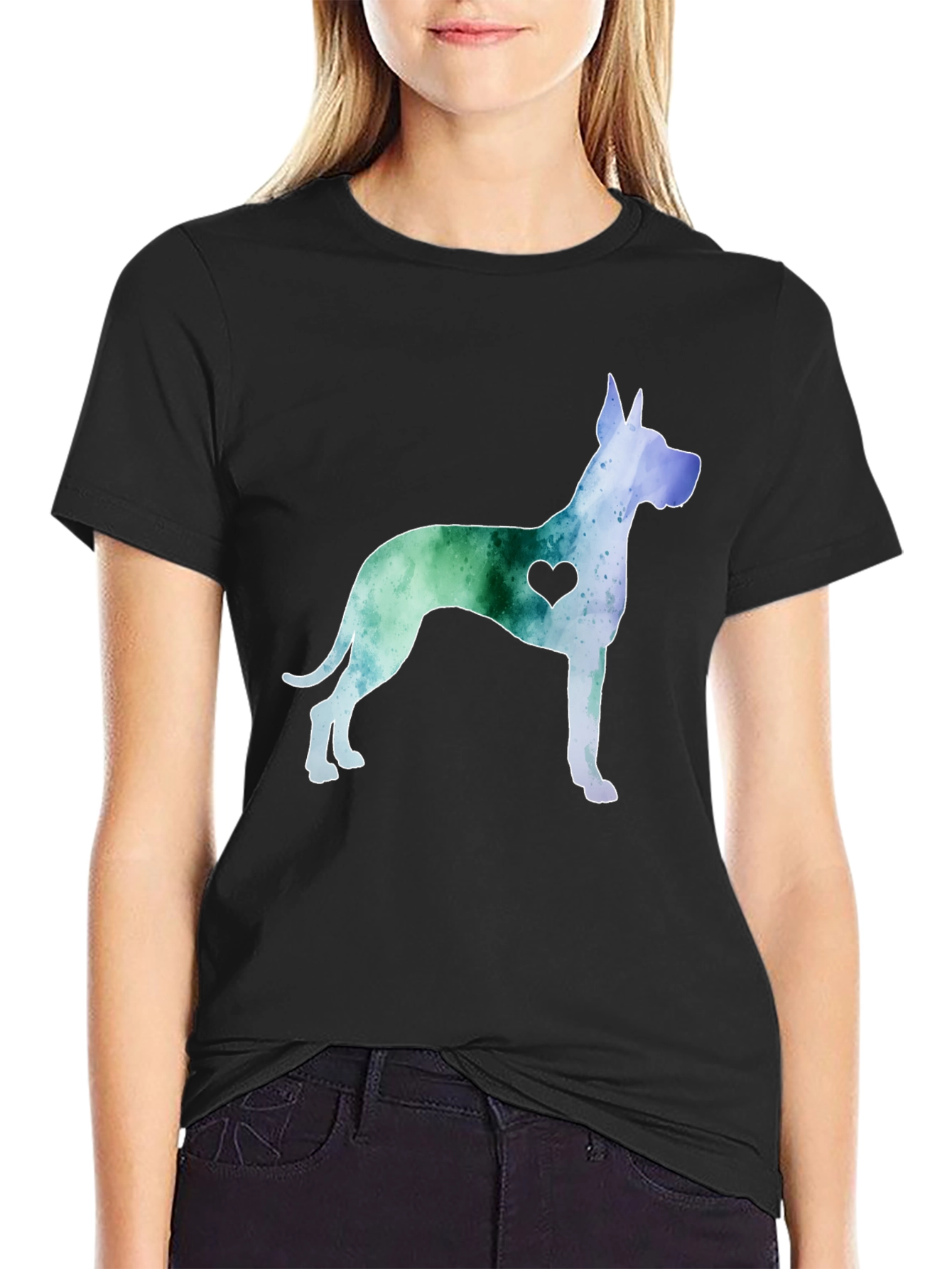 Dog Lover Tee - Watercolor Great Dane with Heart