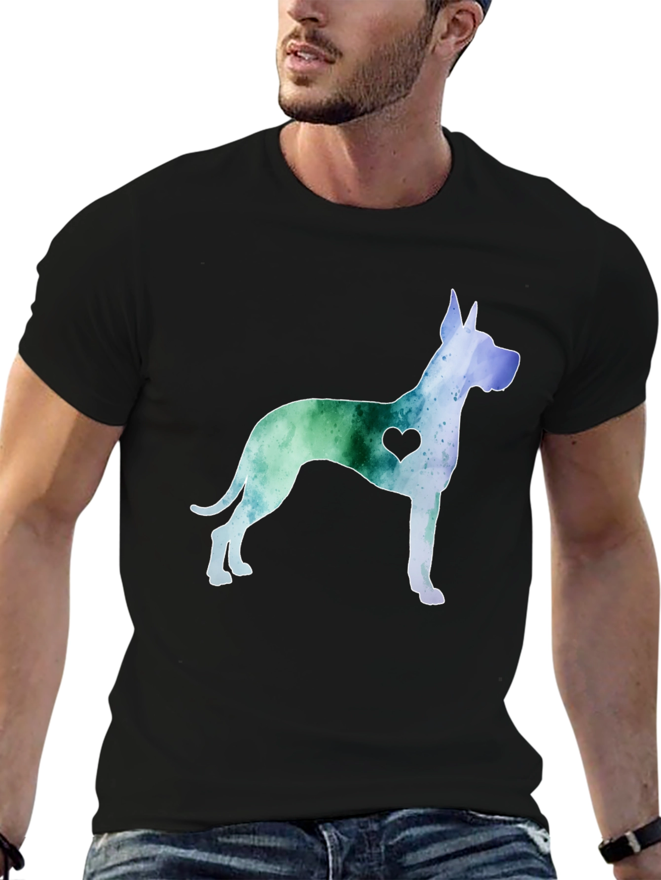 Dog Lover Tee - Watercolor Great Dane with Heart