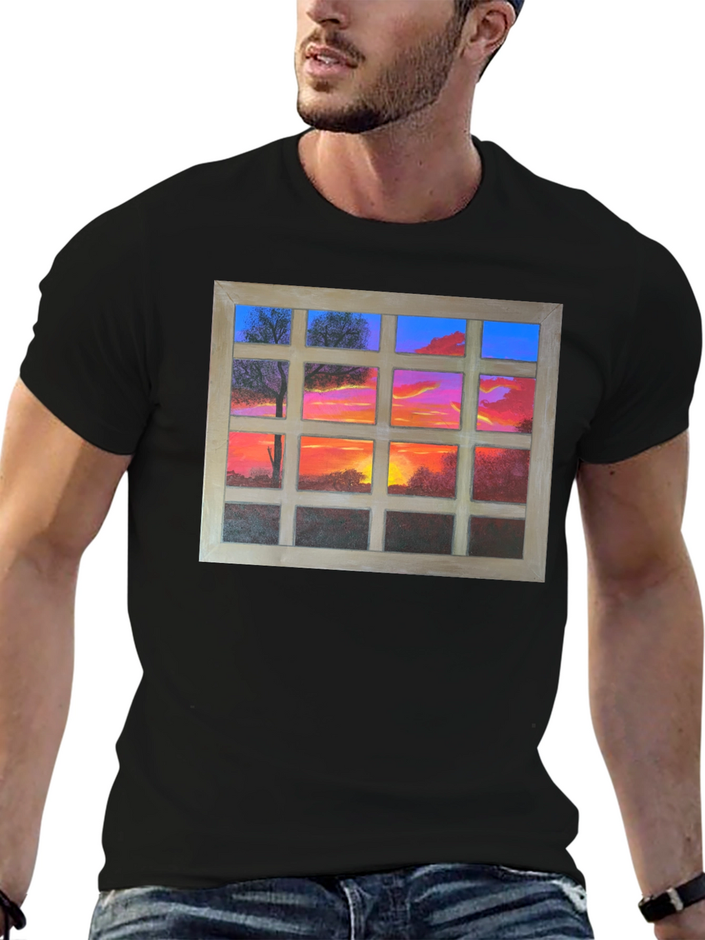 Sunset Window View Graphic T-Shirt - Casual Comfort