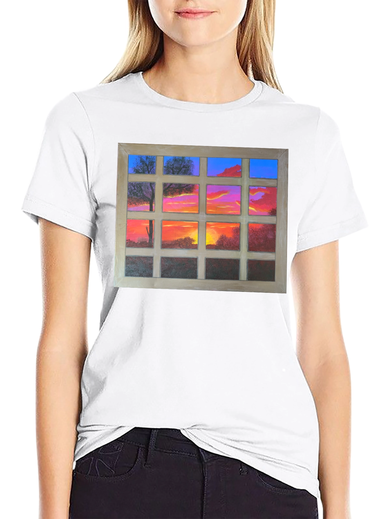 Sunset Window View Graphic T-Shirt - Casual Comfort