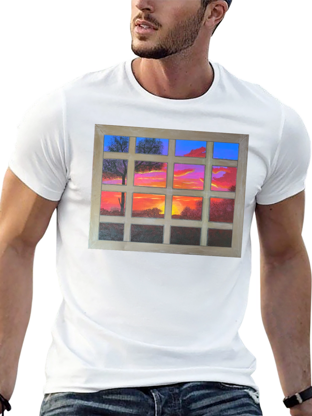 Sunset Window View Graphic T-Shirt - Casual Comfort