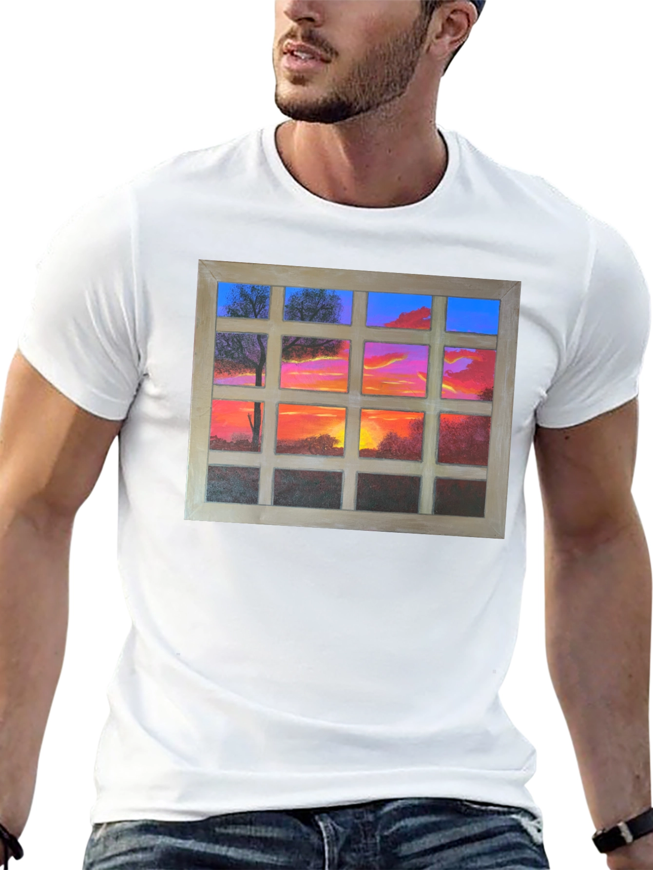 Sunset Window View Graphic T-Shirt - Casual Comfort