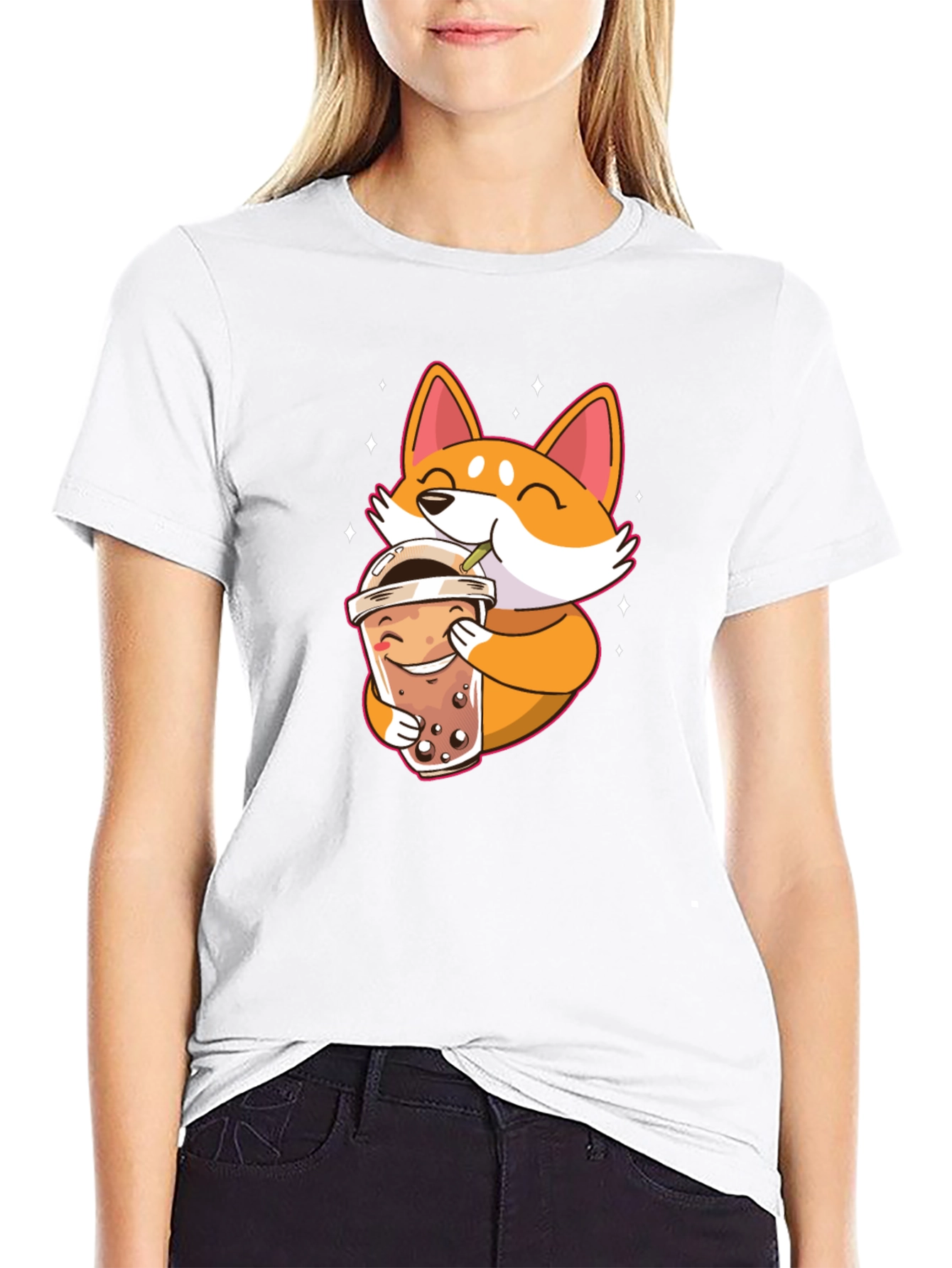 Cute Shiba Inu Boba Tea Black T-Shirt