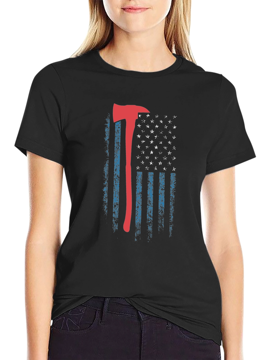 Firefighter Axe American Flag T-Shirt