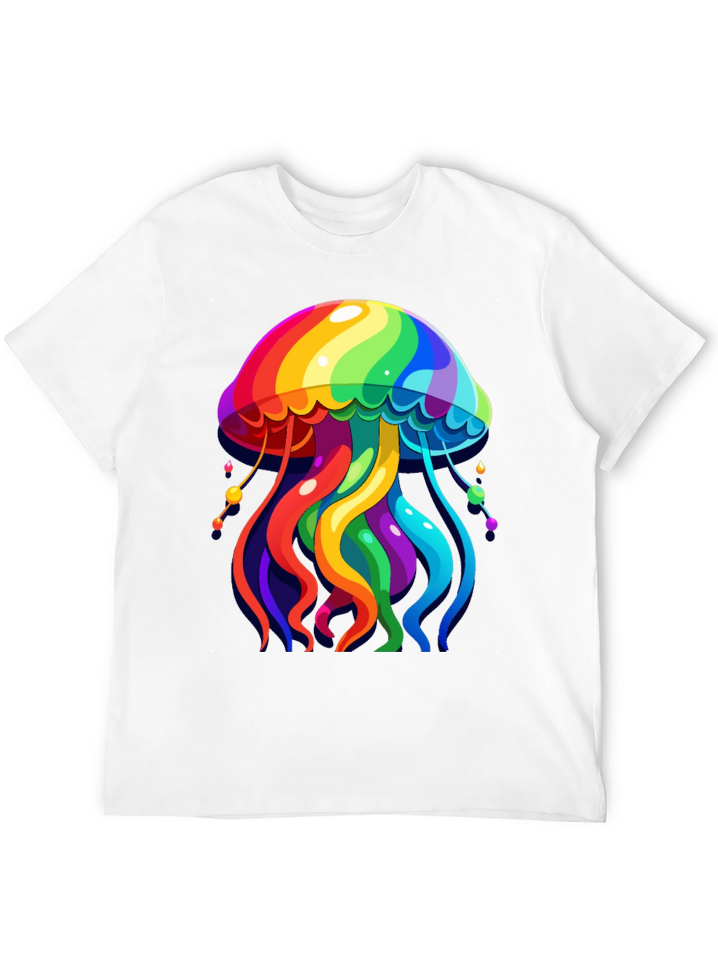 Rainbow Jellyfish Graphic Tee - Black Cotton Casual Shirt