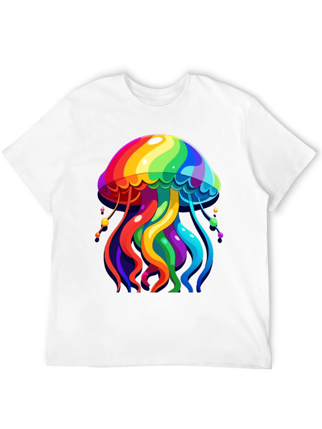 Rainbow Jellyfish Graphic Tee - Black Cotton Casual Shirt