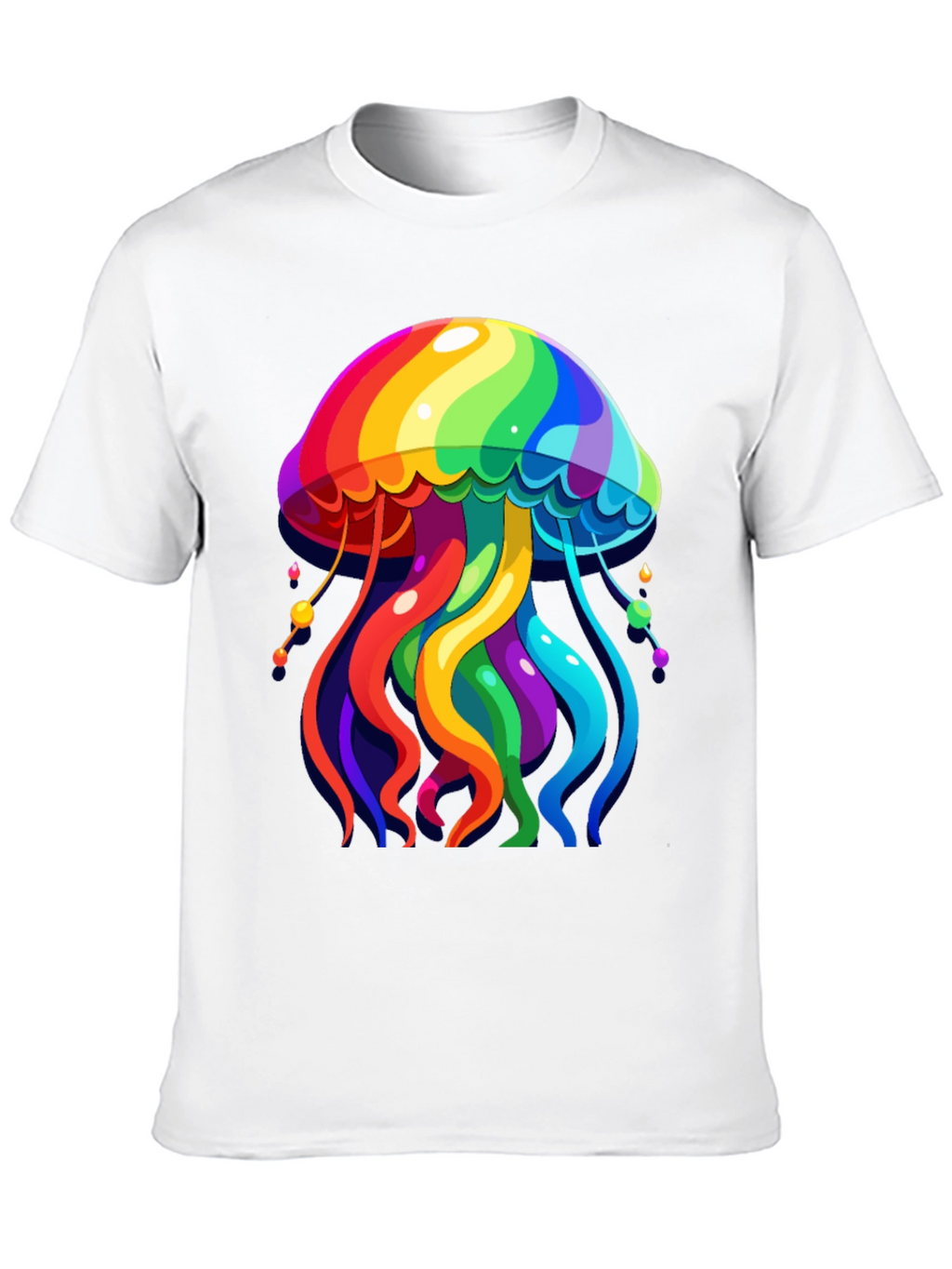 Rainbow Jellyfish Graphic Tee - Black Cotton Casual Shirt