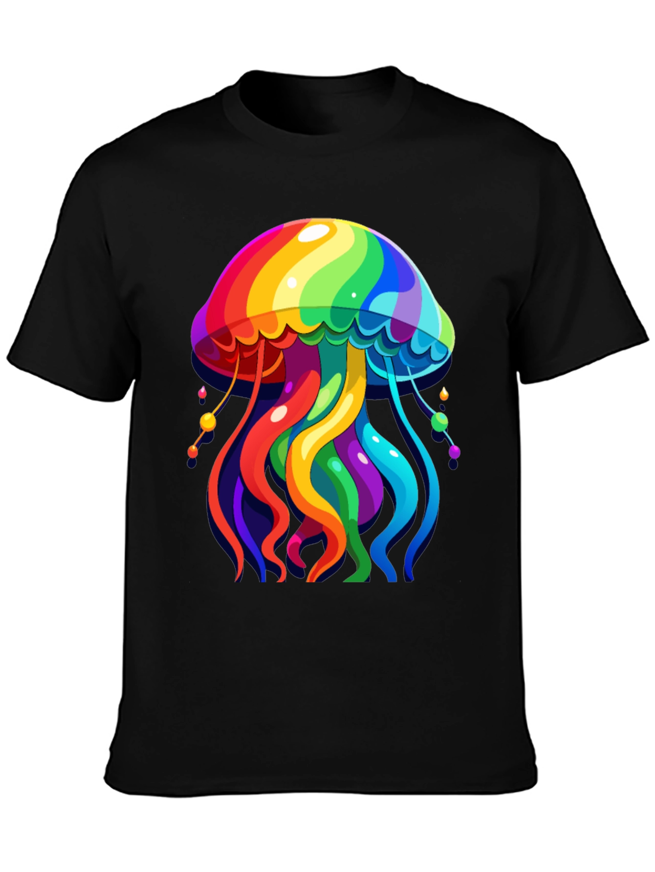 Rainbow Jellyfish Graphic Tee - Black Cotton Casual Shirt
