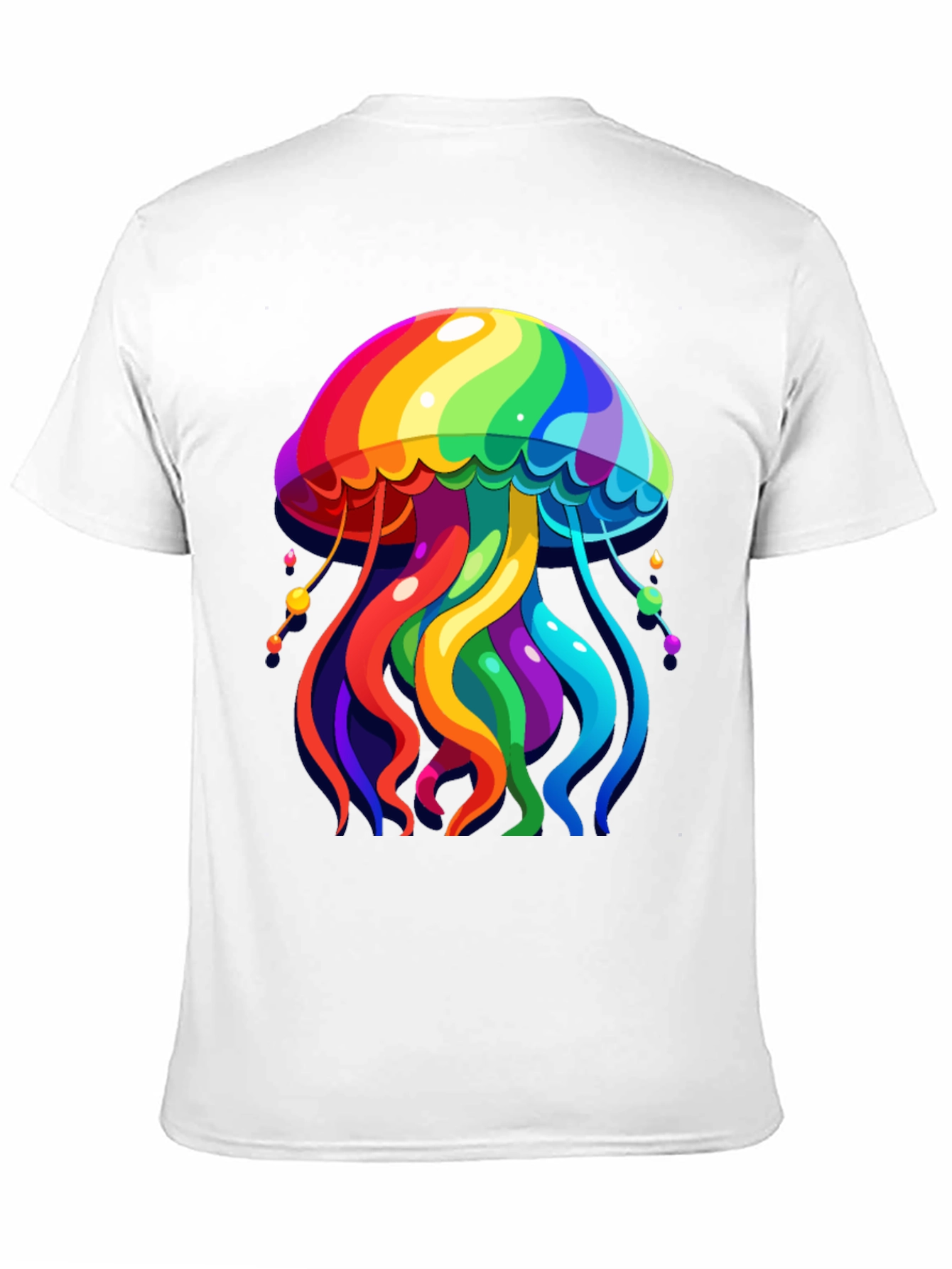 Rainbow Jellyfish Graphic Tee - Black Cotton Casual Shirt