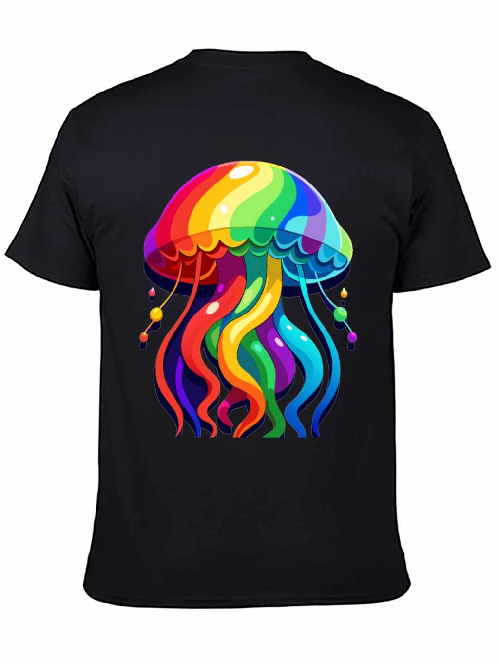 Rainbow Jellyfish Graphic Tee - Black Cotton Casual Shirt