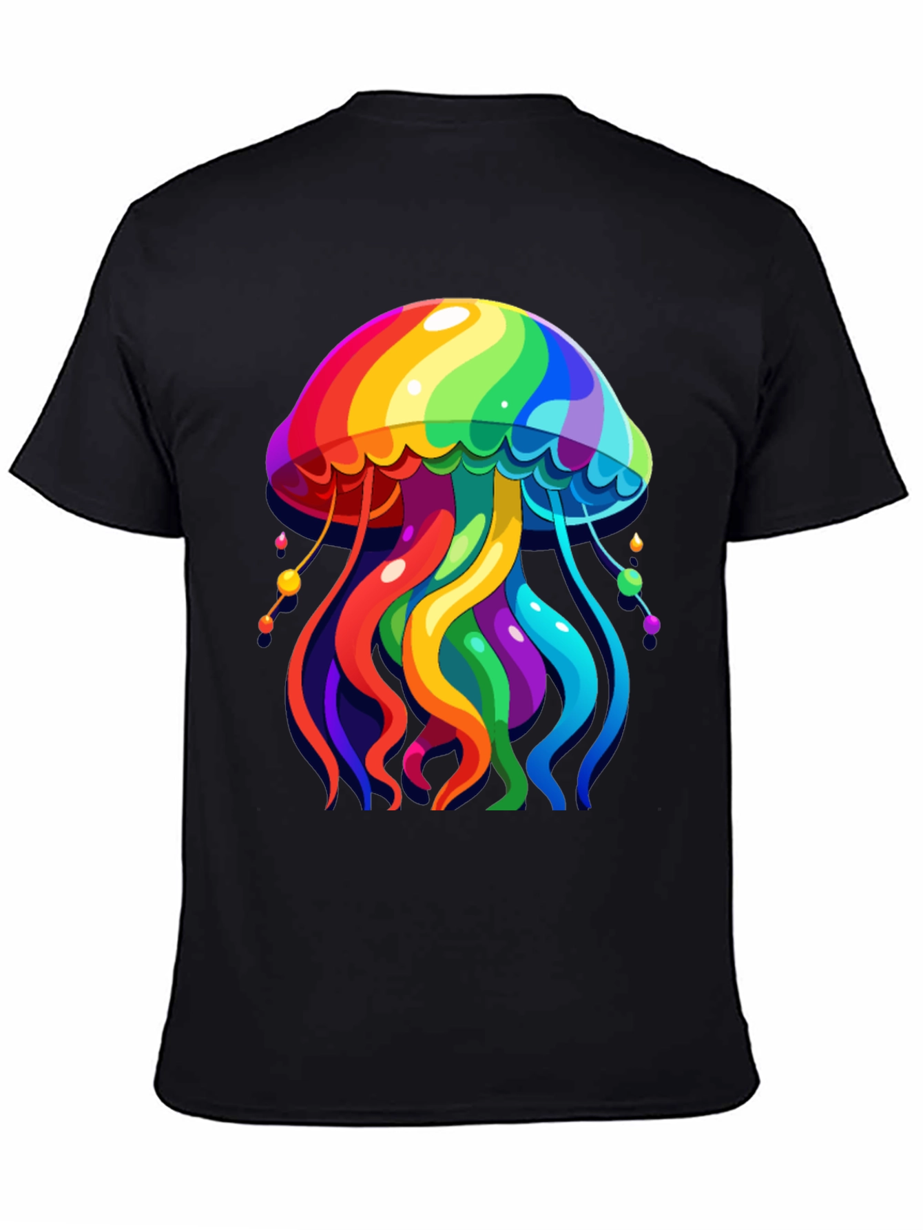 Rainbow Jellyfish Graphic Tee - Black Cotton Casual Shirt