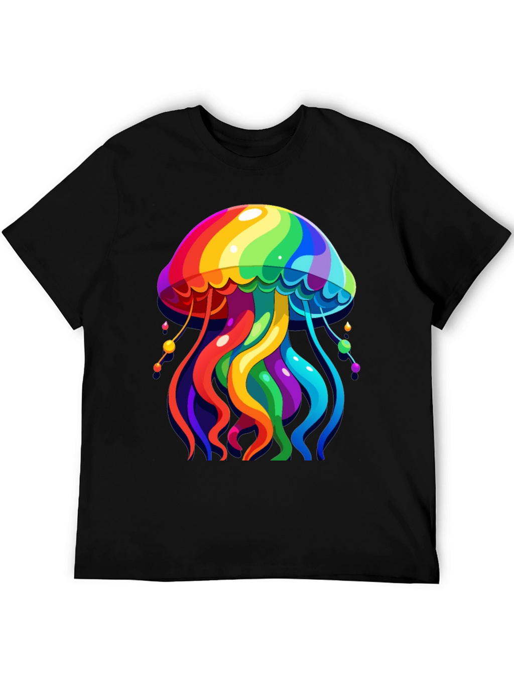 Rainbow Jellyfish Graphic Tee - Black Cotton Casual Shirt