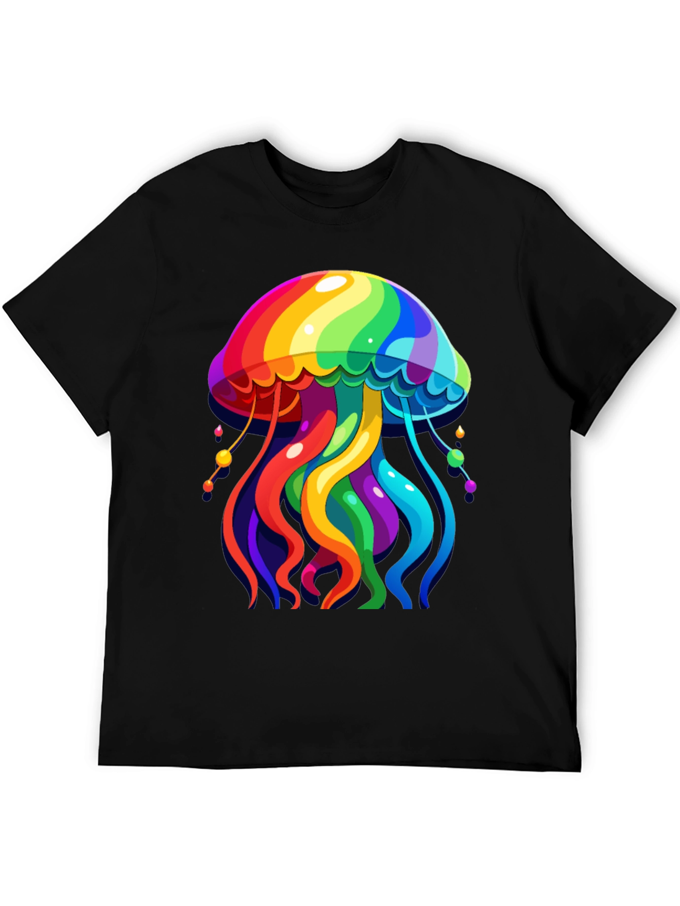 Rainbow Jellyfish Graphic Tee - Black Cotton Casual Shirt